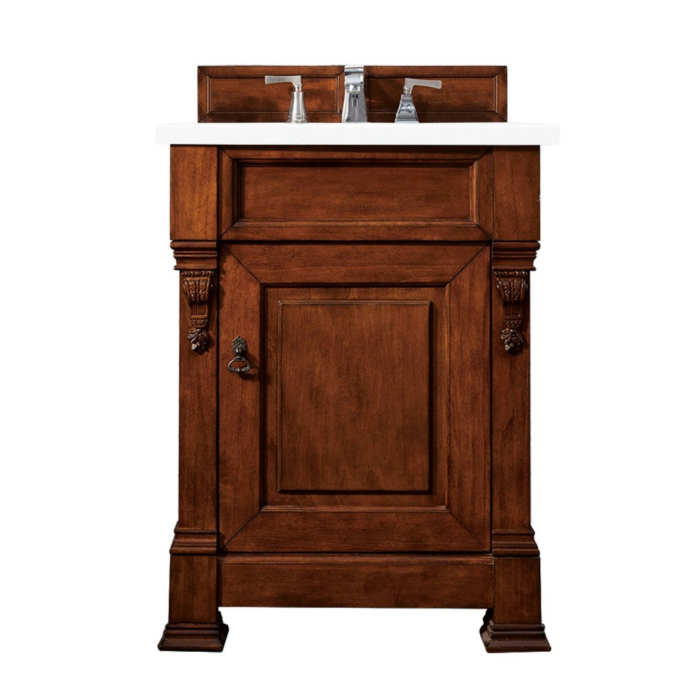 Brookfield 26" Single Vanity, Warm Cherry w/ 3 CM Classic White Quartz Top