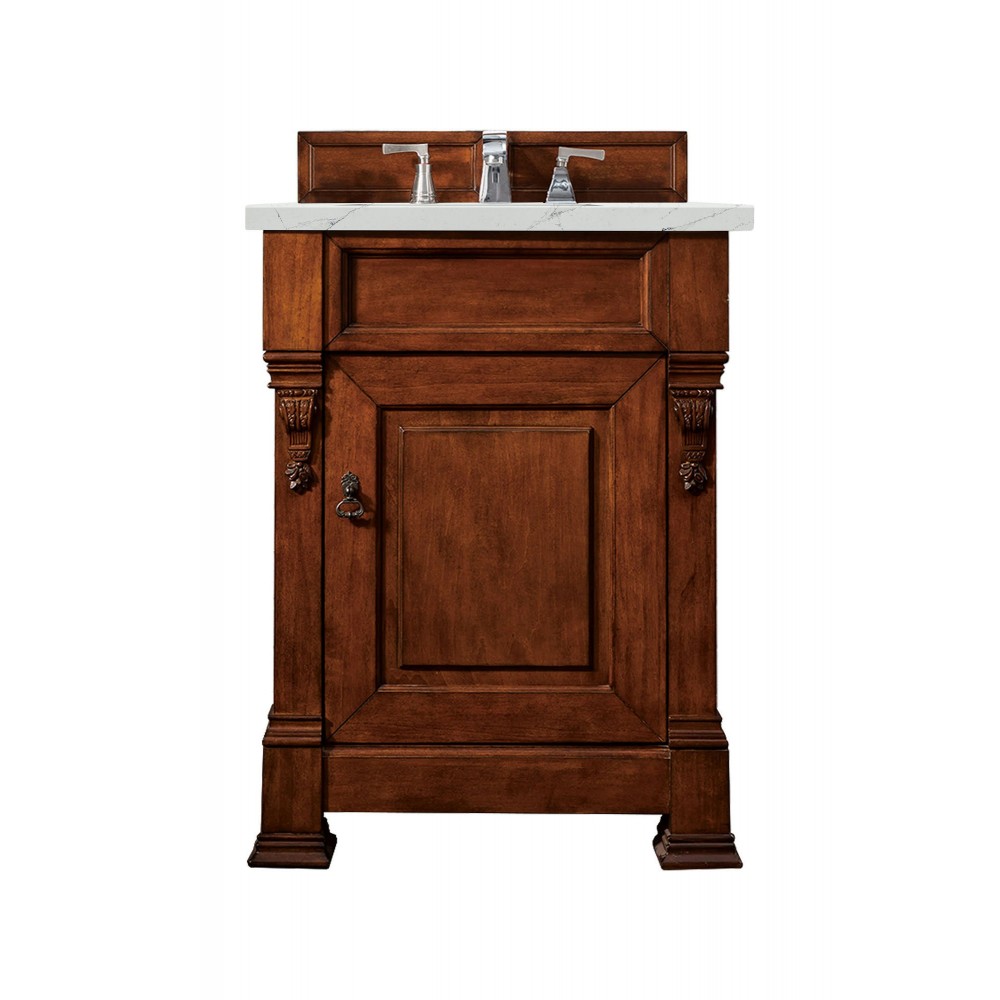 Brookfield 26" Single Vanity, Warm Cherry w/ 3 CM Ethereal Noctis Quartz Top