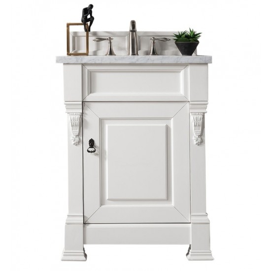 Brookfield 26" Single Vanity, Bright White w/ 3 CM Arctic Fall Solid Surface Top