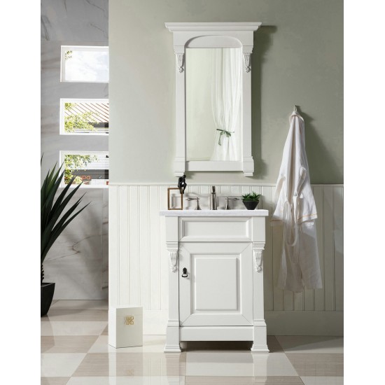 Brookfield 26" Single Vanity, Bright White w/ 3 CM Arctic Fall Solid Surface Top