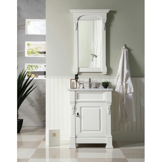 Brookfield 26" Single Vanity, Bright White w/ 3 CM Carrara Marble Top