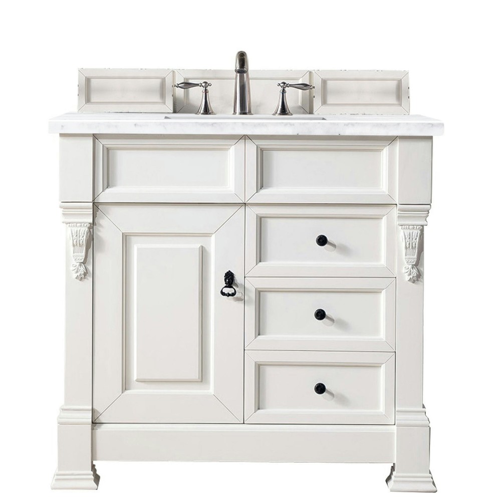 Brookfield 36" Single Vanity, Bright White w/ 3 CM Arctic Fall Solid Surface Top