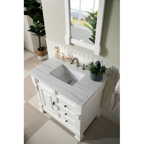 Brookfield 36" Single Vanity, Bright White w/ 3 CM Arctic Fall Solid Surface Top