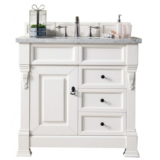 Brookfield 36" Single Vanity, Bright White w/ 3 CM Carrara Marble Top