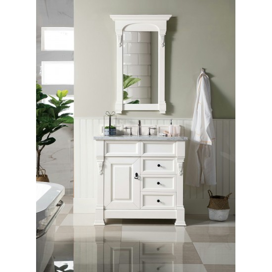 Brookfield 36" Single Vanity, Bright White w/ 3 CM Carrara Marble Top