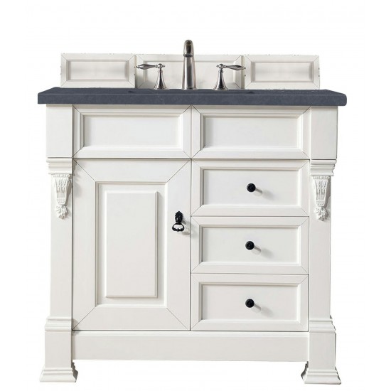 Brookfield 36" Single Vanity, Bright White w/ 3 CM Charcoal Soapstone Quartz Top