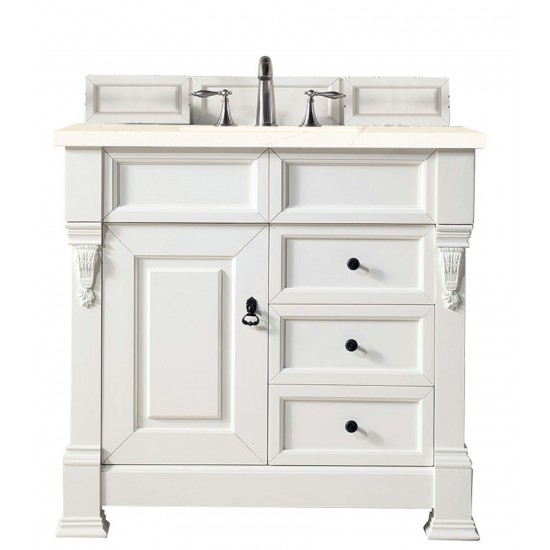 Brookfield 36" Single Vanity, Bright White w/ 3 CM Eternal Marfil Quartz Top