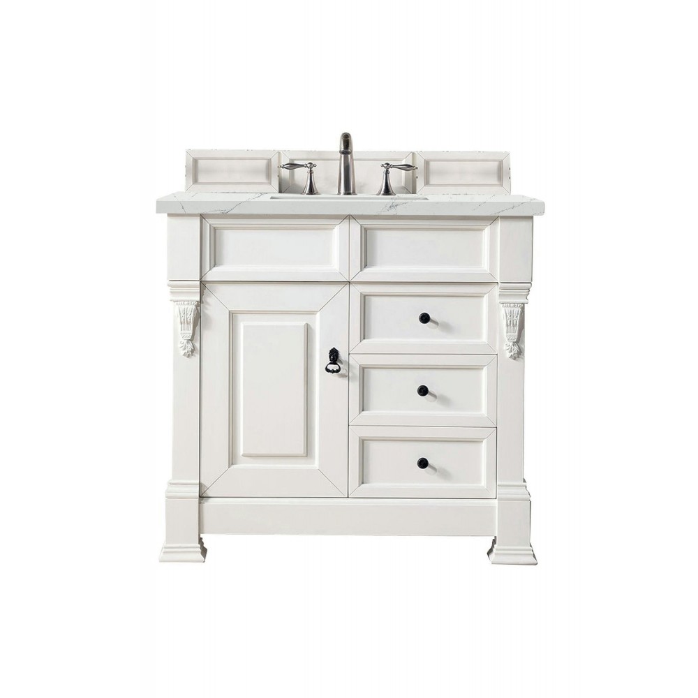 Brookfield 36" Single Vanity, Bright White w/ 3 CM Ethereal Noctis Quartz Top