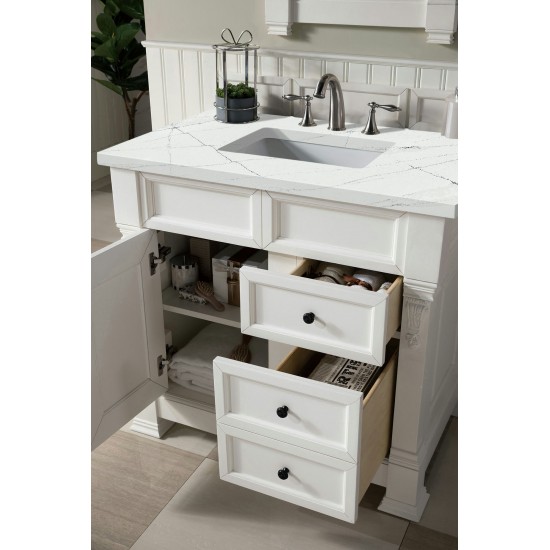 Brookfield 36" Single Vanity, Bright White w/ 3 CM Ethereal Noctis Quartz Top