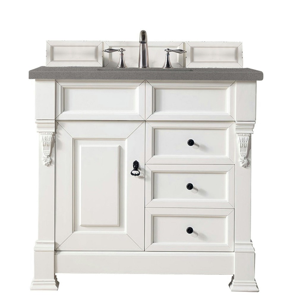 Brookfield 36" Single Vanity, Bright White w/ 3 CM Grey Expo Quartz Top