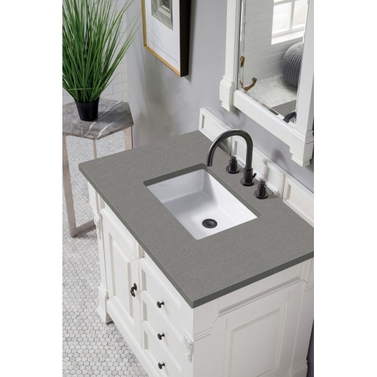 Brookfield 36" Single Vanity, Bright White w/ 3 CM Grey Expo Quartz Top