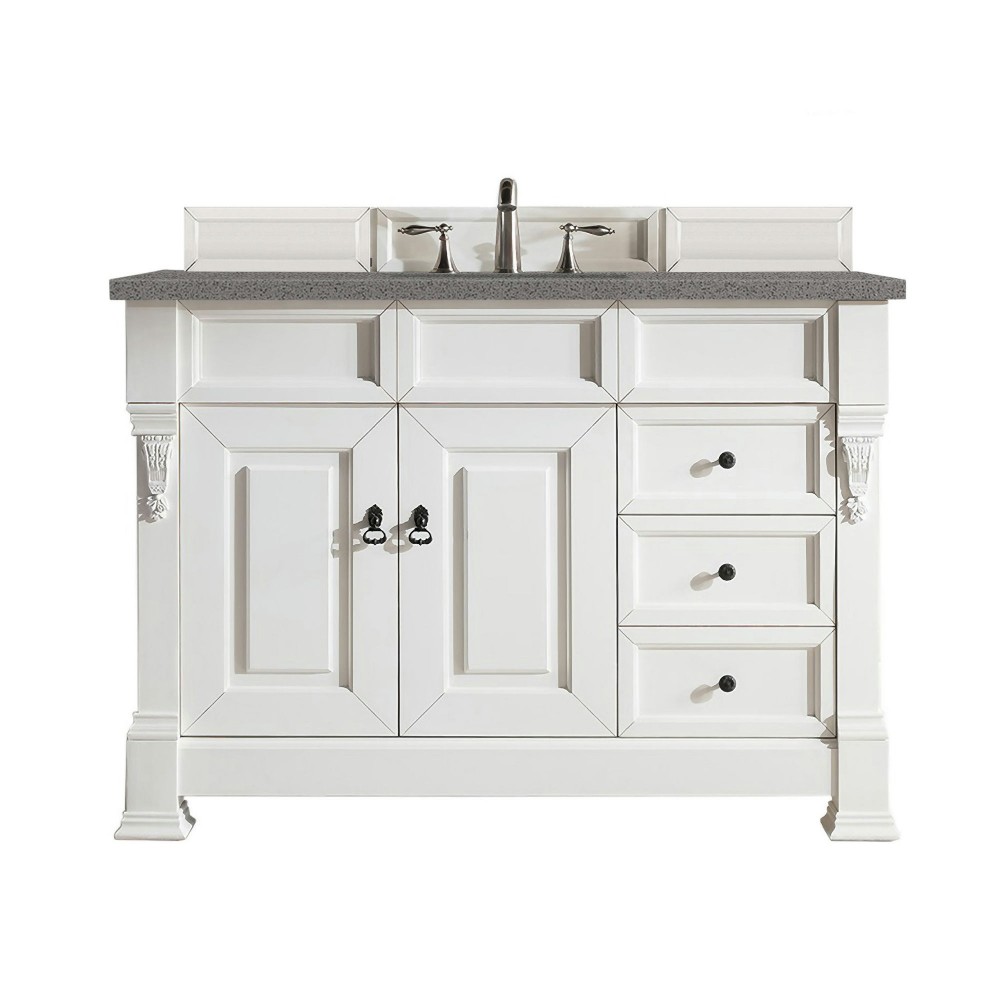 Brookfield 48" Single Vanity, Bright White w/ 3 CM Grey Expo Quartz Top Brookfield 48" Single Vanity, Bright White w/ 3 CM Grey Expo Quartz Top