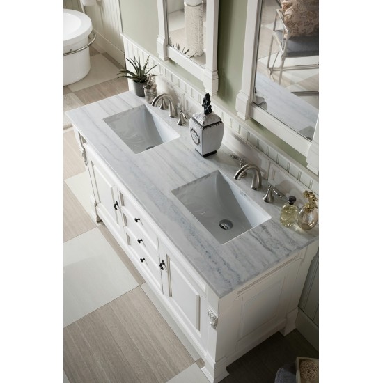 Brookfield 60" Double Vanity, Bright White w/ 3 CM Arctic Fall Solid Surface Top