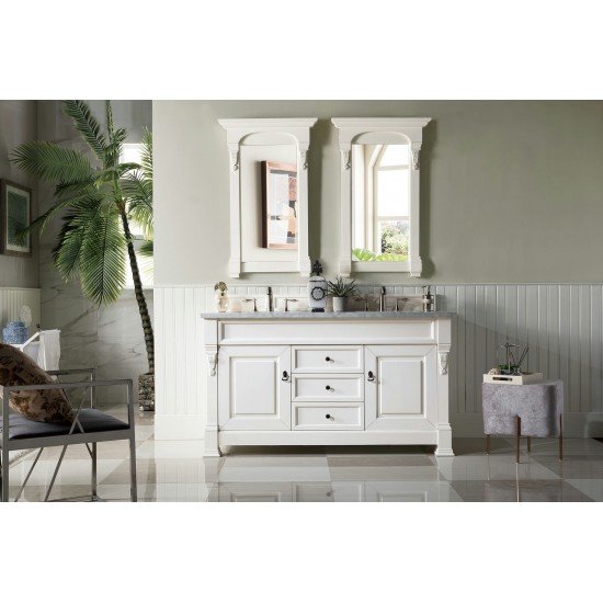 Brookfield 60" Double Vanity, Bright White w/ 3 CM Carrara Marble Top