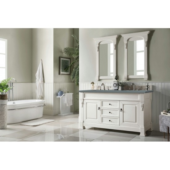 Brookfield 60" Double Vanity, Bright White w/ 3 CM Cala Blue Quartz Top