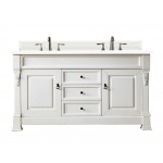 Brookfield 60" Double Vanity, Bright White w/ 3 CM Classic White Quartz Top