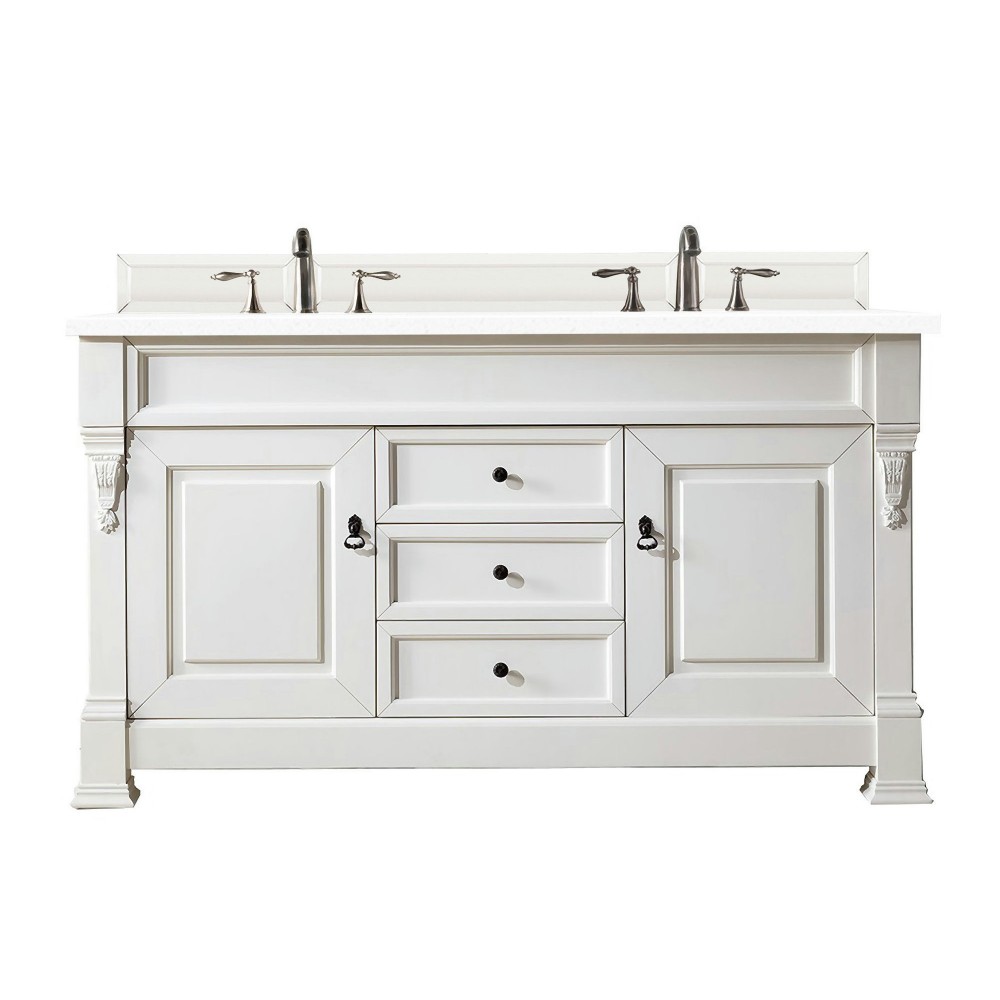 Brookfield 60" Double Vanity, Bright White w/ 3 CM Classic White Quartz Top