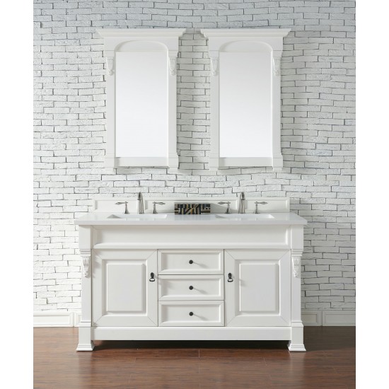 Brookfield 60" Double Vanity, Bright White w/ 3 CM Classic White Quartz Top