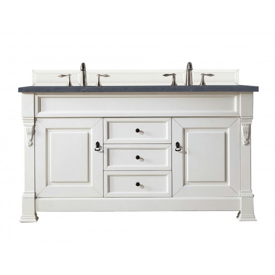 Brookfield 60" Double Vanity, Bright White w/ 3 CM Charcoal Soapstone Quartz Top