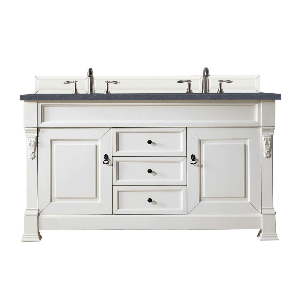 Brookfield 60" Double Vanity, Bright White w/ 3 CM Charcoal Soapstone Quartz Top