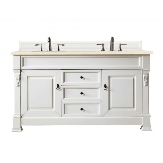 Brookfield 60" Double Vanity, Bright White w/ 3 CM Eternal Marfil Quartz Top