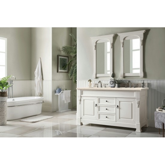 Brookfield 60" Double Vanity, Bright White w/ 3 CM Eternal Marfil Quartz Top