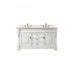 Brookfield 60" Double Vanity, Bright White w/ 3 CM Ethereal Noctis Quartz Top