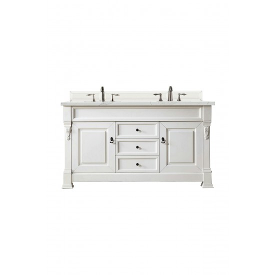 Brookfield 60" Double Vanity, Bright White w/ 3 CM Ethereal Noctis Quartz Top