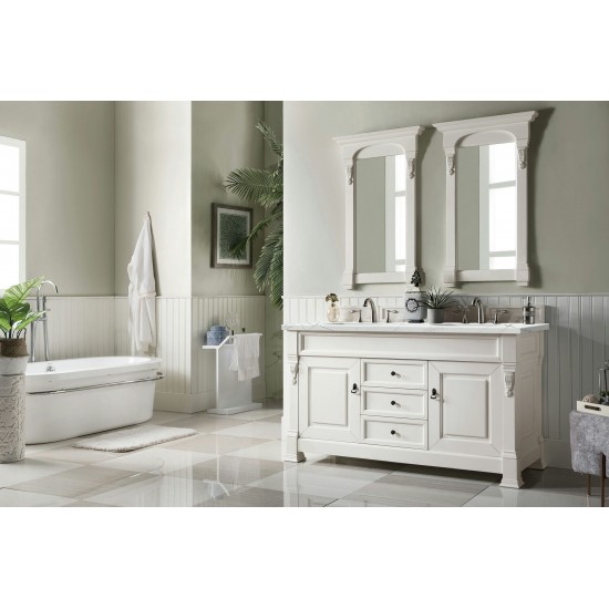 Brookfield 60" Double Vanity, Bright White w/ 3 CM Ethereal Noctis Quartz Top