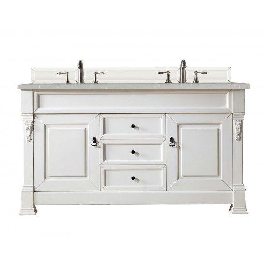 Brookfield 60" Double Vanity, Bright White w/ 3 CM Eternal Serena Quartz Top