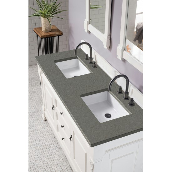 Brookfield 60" Double Vanity, Bright White w/ 3 CM Grey Expo Quartz Top