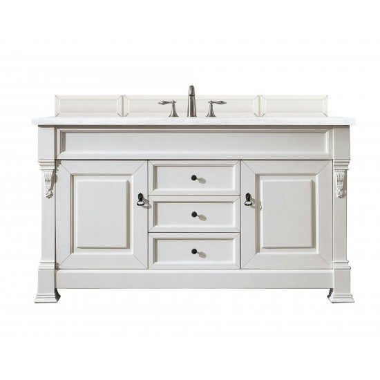 Brookfield 60" Single Vanity, Bright White w/ 3 CM Arctic Fall Solid Surface Top