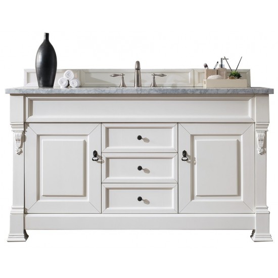 Brookfield 60" Single Vanity, Bright White w/ 3 CM Carrara Marble Top