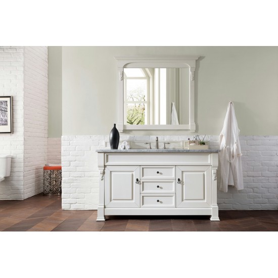 Brookfield 60" Single Vanity, Bright White w/ 3 CM Carrara Marble Top