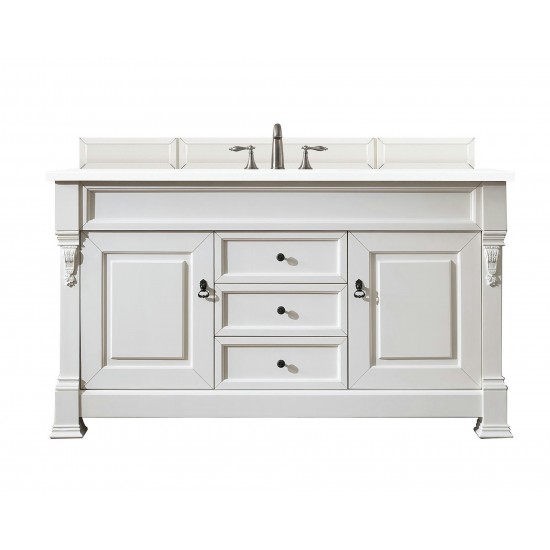 Brookfield 60" Single Vanity, Bright White w/ 3 CM Classic White Quartz Top