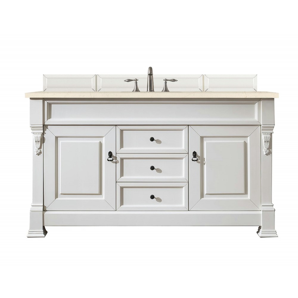 Brookfield 60" Single Vanity, Bright White w/ 3 CM Eternal Marfil Quartz Top