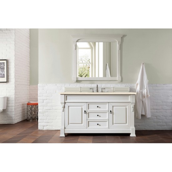 Brookfield 60" Single Vanity, Bright White w/ 3 CM Eternal Marfil Quartz Top