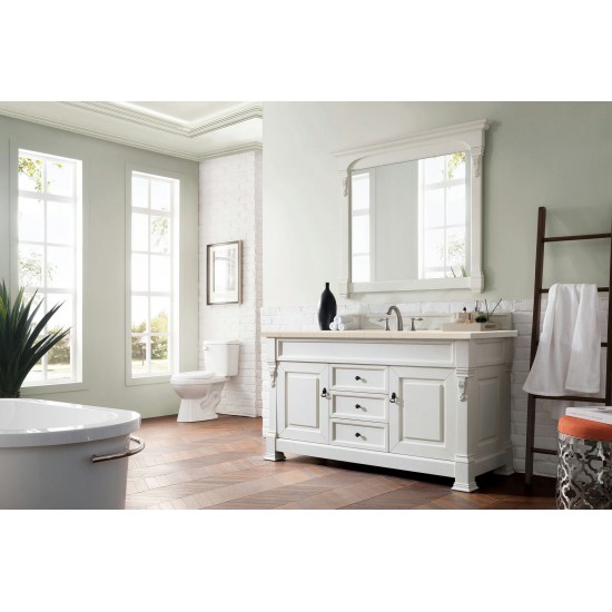 Brookfield 60" Single Vanity, Bright White w/ 3 CM Eternal Marfil Quartz Top