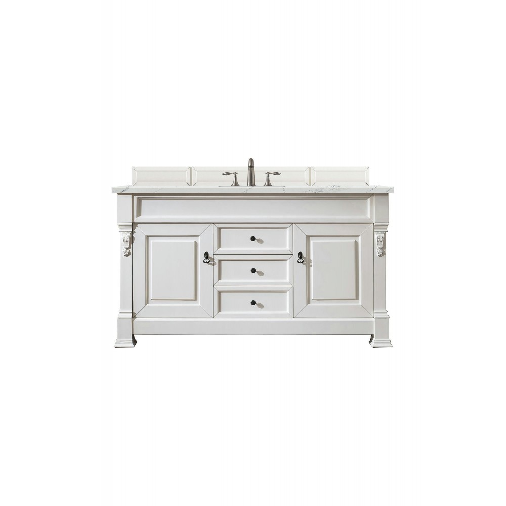 Brookfield 60" Single Vanity, Bright White w/ 3 CM Ethereal Noctis Quartz Top