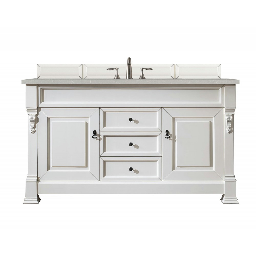 Brookfield 60" Single Vanity, Bright White w/ 3 CM Eternal Serena Quartz Top