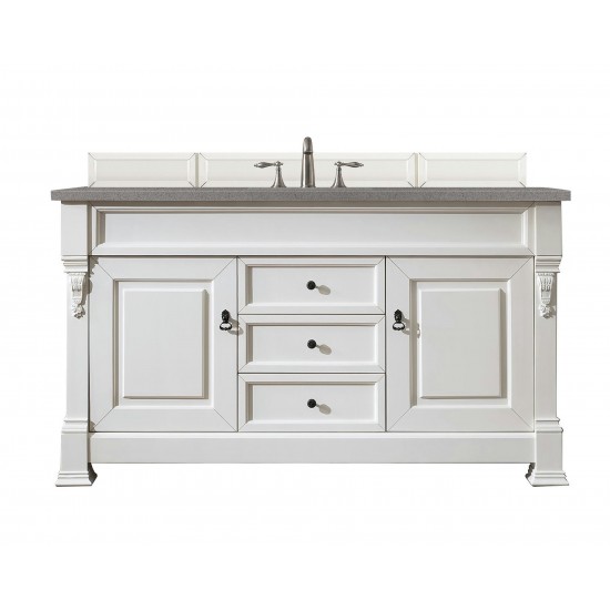 Brookfield 60" Single Vanity, Bright White w/ 3 CM Grey Expo Quartz Top