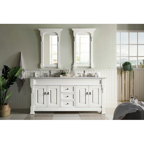 Brookfield 72" Double Vanity, Bright White w/ 3 CM Arctic Fall Solid Surface Top