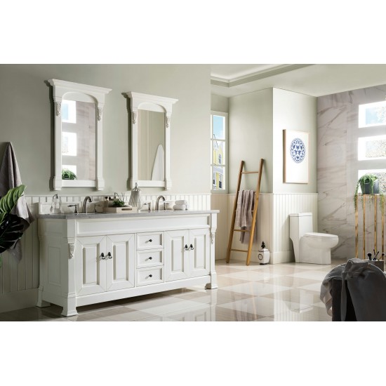 Brookfield 72" Double Vanity, Bright White w/ 3 CM Arctic Fall Solid Surface Top