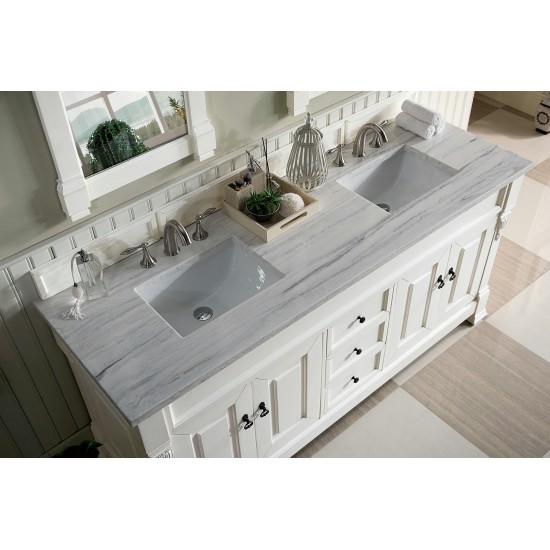 Brookfield 72" Double Vanity, Bright White w/ 3 CM Arctic Fall Solid Surface Top