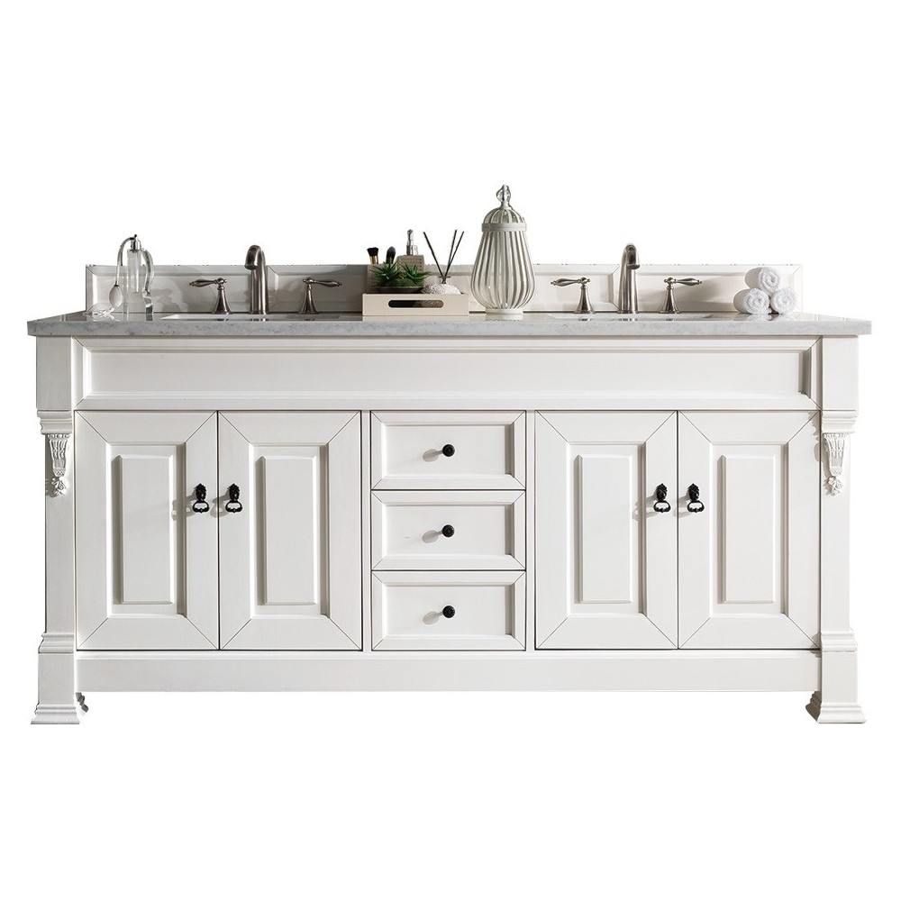 Brookfield 72" Double Vanity, Bright White w/ 3 CM Carrara Marble Top Brookfield 72" Double Vanity, Bright White w/ 3 CM Carrara Marble Top