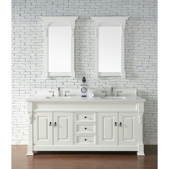 Brookfield 72" Double Vanity, Bright White w/ 3 CM Classic White Quartz Top