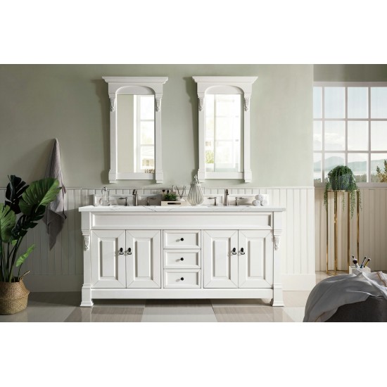 Brookfield 72" Double Vanity, Bright White w/ 3 CM Ethereal Noctis Quartz Top