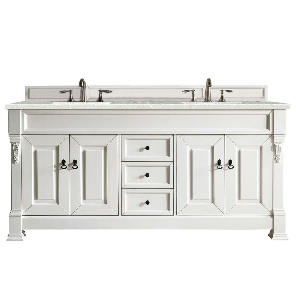 Brookfield 72" Double Vanity, Bright White w/ 3 CM Eternal Serena Quartz Top