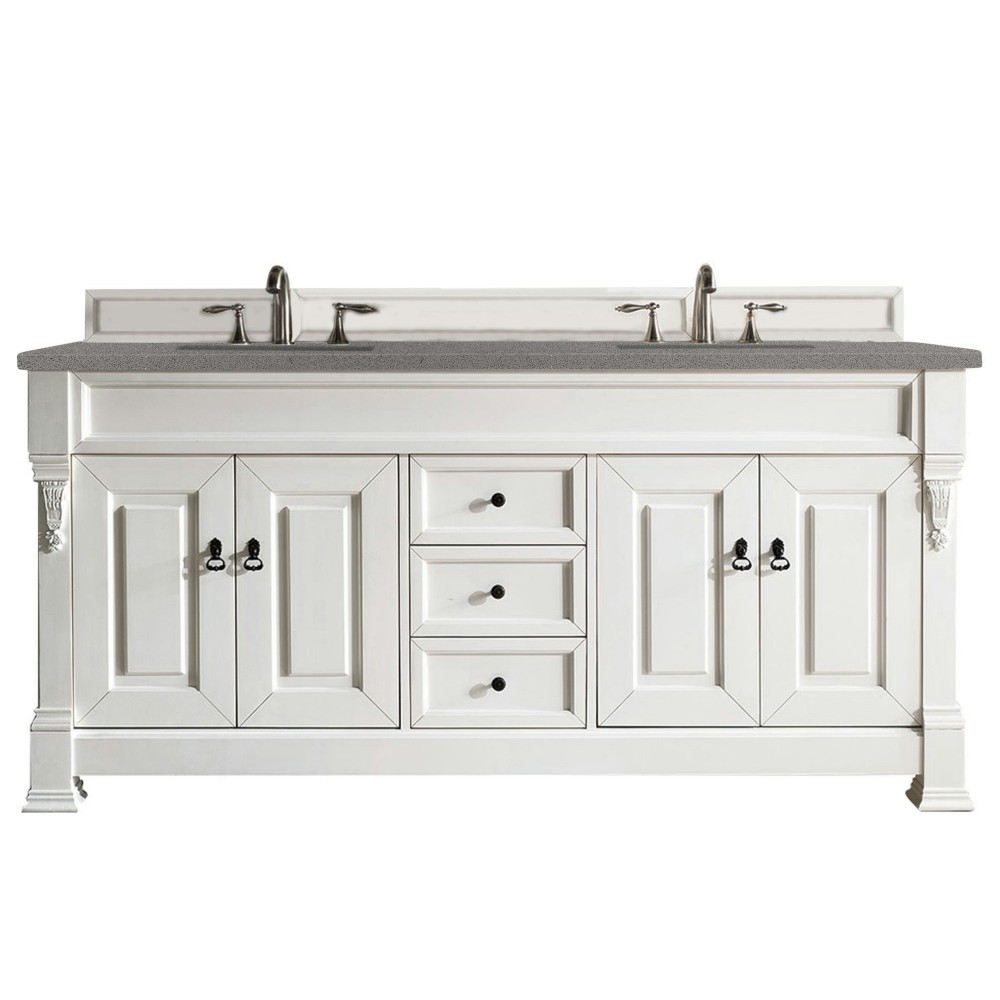 Brookfield 72" Double Vanity, Bright White w/ 3 CM Grey Expo Quartz Top Brookfield 72" Double Vanity, Bright White w/ 3 CM Grey Expo Quartz Top