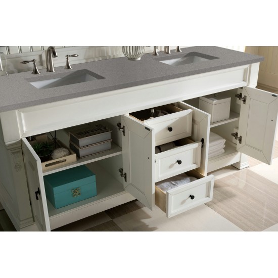 Brookfield 72" Double Vanity, Bright White w/ 3 CM Grey Expo Quartz Top